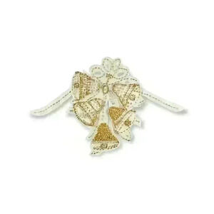 Vintage Handmade Felt & Sequins Beaded Christmas Bells Wall Hanging Mid Century